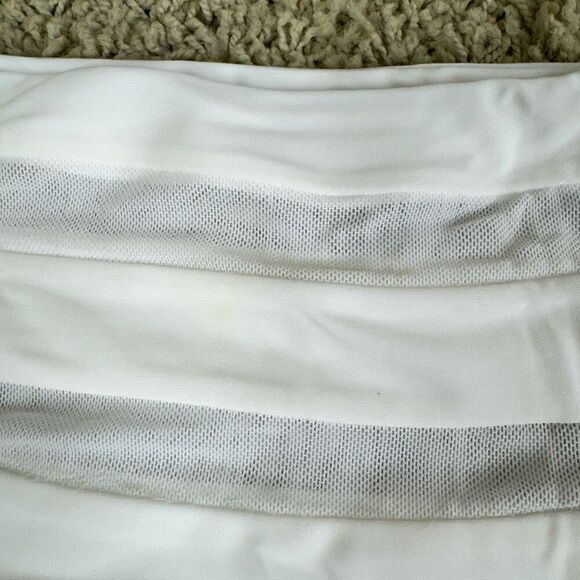 Lovers + Friends Cashel High Waist Bikini Bottom in White Sheer Mesh Stripes Che - Picture 12 of 13